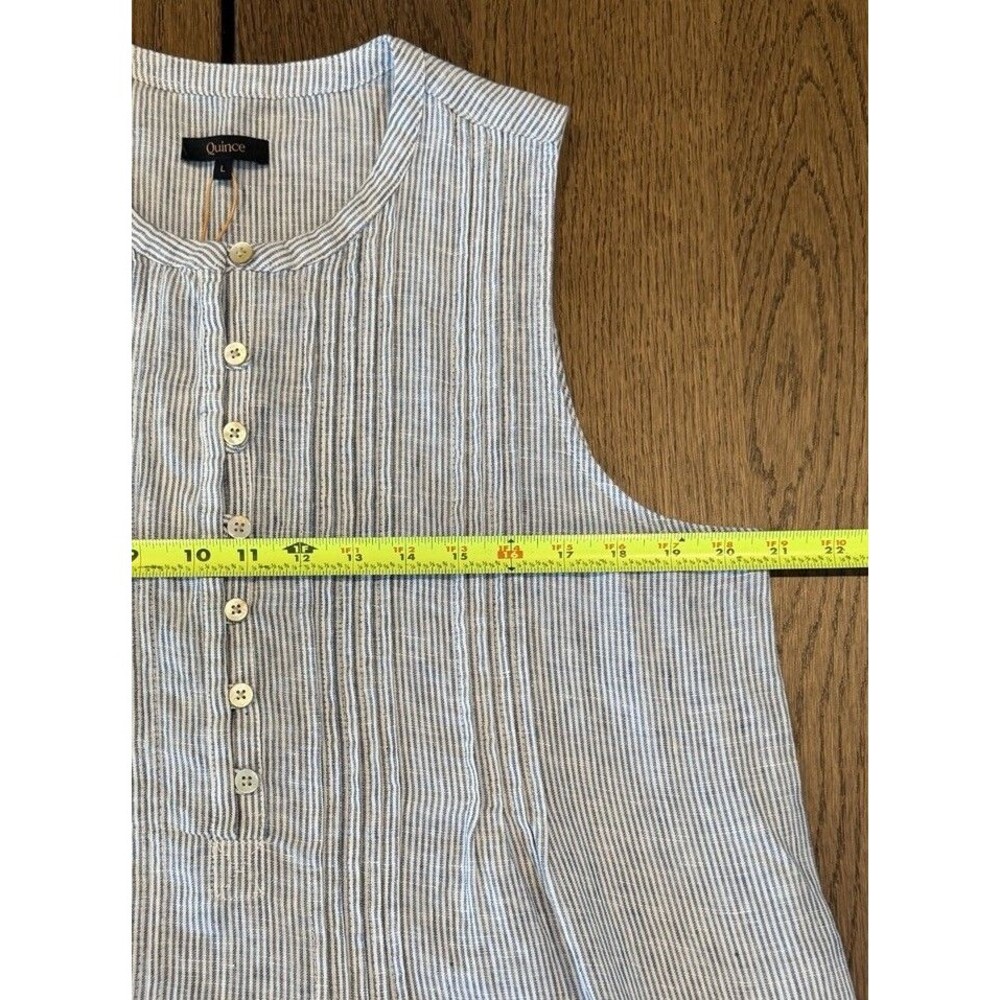 NWT Quince European Linen Sleeveless Swing Dress Women’s L Blue White Pinstripe - Picture 6 of 9